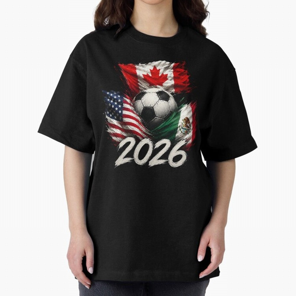 Soccer 2026 USA Canada Mexico ¨C World Football Flags Design Classic T-Shirt Follow Every Goal of FIFA World Cup 2026 USA Canada Mexico for Fans of Mbappe and Neymar and France and Portugal, Bringing Football Passion, Legendary Performances,