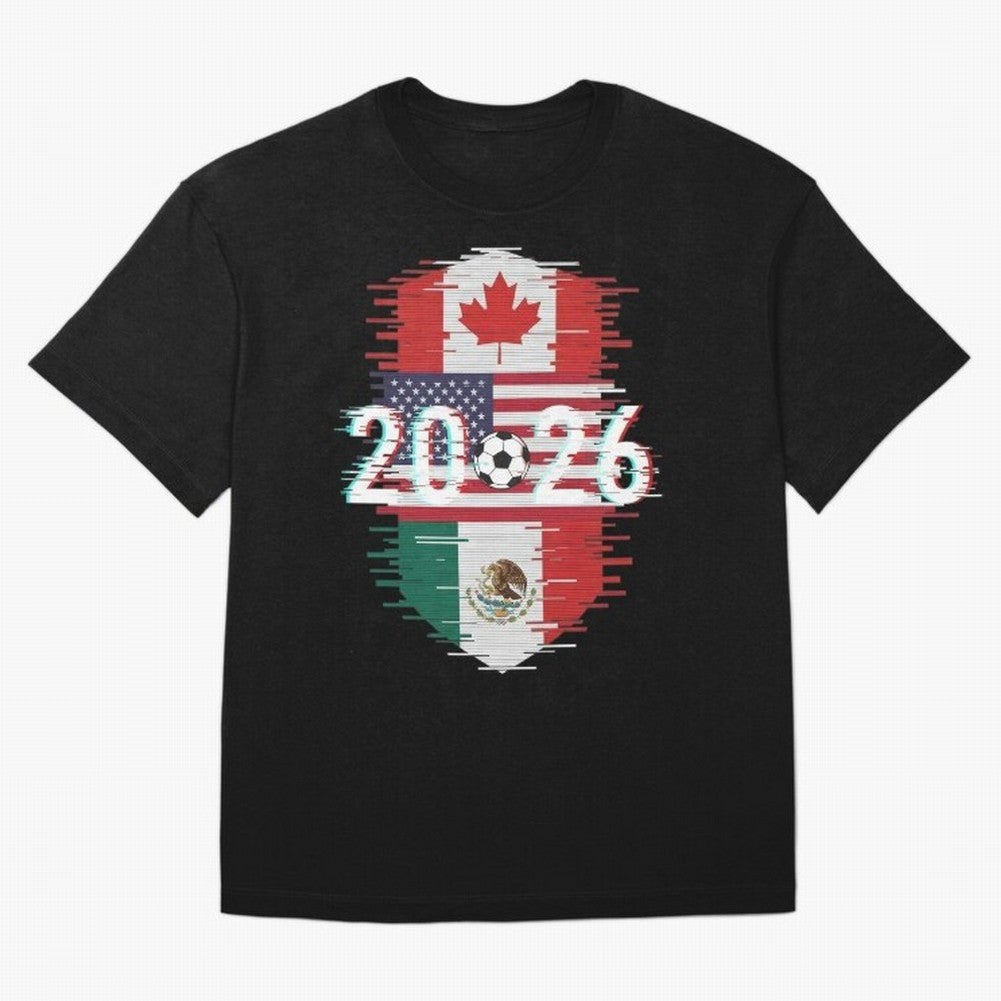 Glitched United 2026 - North America Emblem Classic T-Shirt Honor Match Day Hype around FIFA World Cup 2026, Haaland and Mbappe, France, Sports Nostalgia, International Competition, Famous Players and Unforgettable Victories; Perfect for Fans,