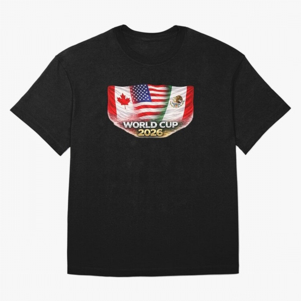 World Cup 2026 North America Flags Design ¨C USA Canada Mexico Soccer Fan Graphic Classic T-Shirt Support the Legends of FIFA World Cup 2026 Group Stage Spirit, Capturing France, Messi, CR7 and Mbappe, Worldwide Fan Energy, Dramatic Goals, Stadium