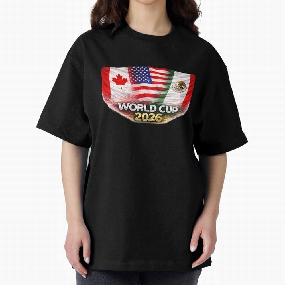 World Cup 2026 North America Flags Design ¨C USA Canada Mexico Soccer Fan Graphic Classic T-Shirt Support the Legends of FIFA World Cup 2026 Group Stage Spirit, Capturing France, Messi, CR7 and Mbappe, Worldwide Fan Energy, Dramatic Goals, Stadium