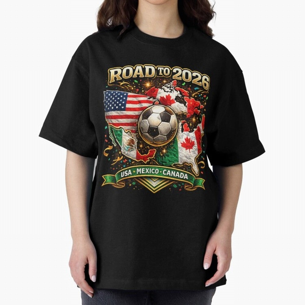 Road to 2026 Soccer Tournament - USA Mexico Canada Flags Classic T-Shirt Show Fan Pride Across Global Football Passion for FIFA World Cup 2026, Centered on Messi, CR7 and Mbappe, Spain, Tournament Hype, Historic Matchups, Family Viewing Parties and