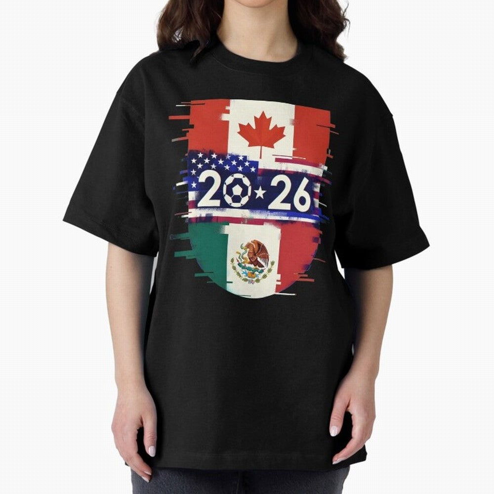 Glitched United 2026 - North America Emblem Cup Classic T-Shirt Make Game Day About FIFA World Cup 2026 USA Canada Mexico for Fans of CR7 and Messi and Argentina, France and Brazil, Bringing Stadium Memories, Football Loyalty, International Chants