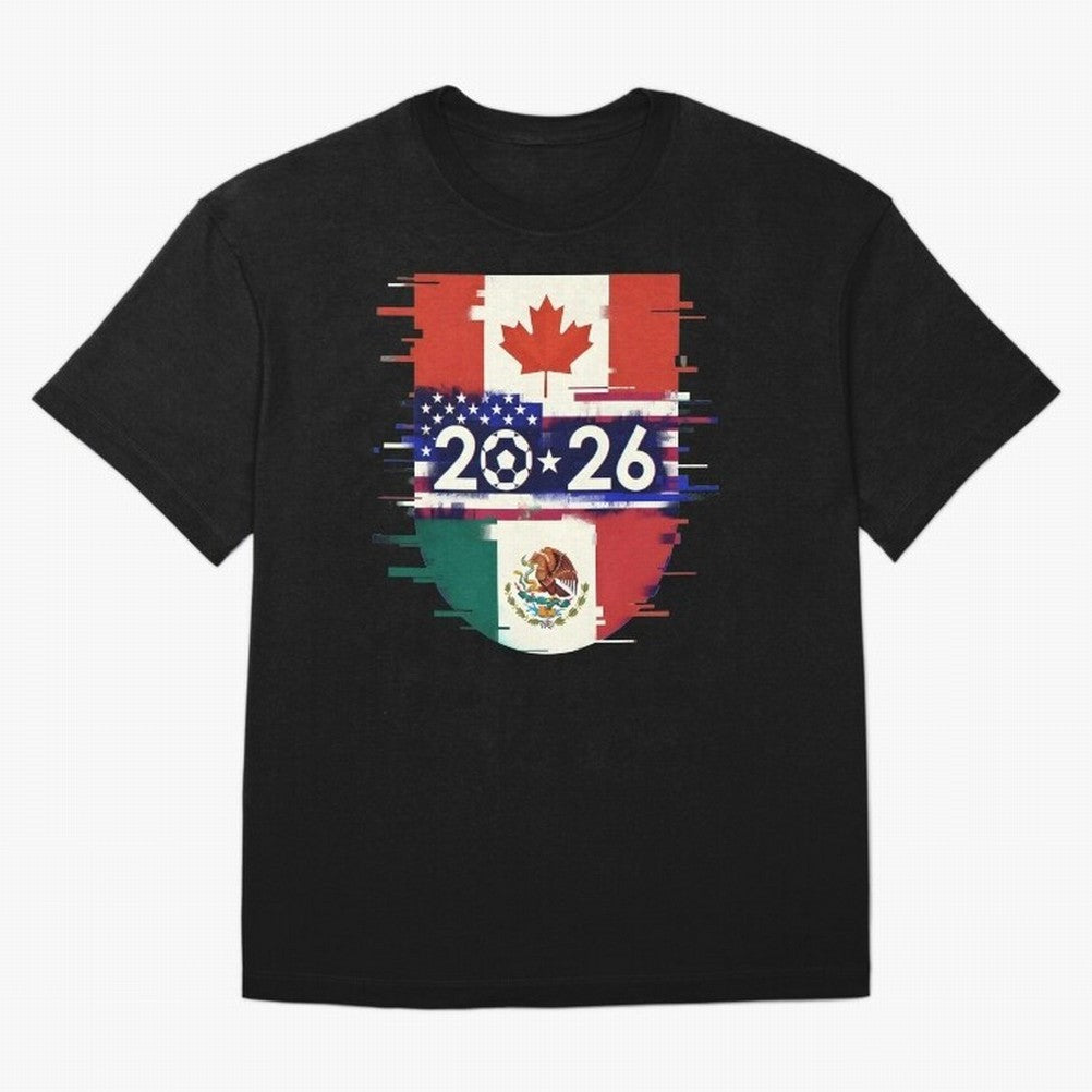 Glitched United 2026 - North America Emblem Cup Classic T-Shirt Make Game Day About FIFA World Cup 2026 USA Canada Mexico for Fans of CR7 and Messi and Argentina, France and Brazil, Bringing Stadium Memories, Football Loyalty, International Chants