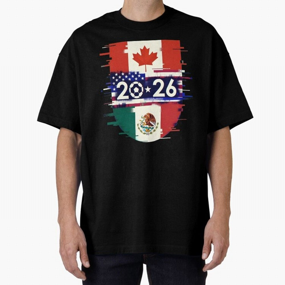 Glitched United 2026 - North America Emblem Cup Classic T-Shirt Make Game Day About FIFA World Cup 2026 USA Canada Mexico for Fans of CR7 and Messi and Argentina, France and Brazil, Bringing Stadium Memories, Football Loyalty, International Chants