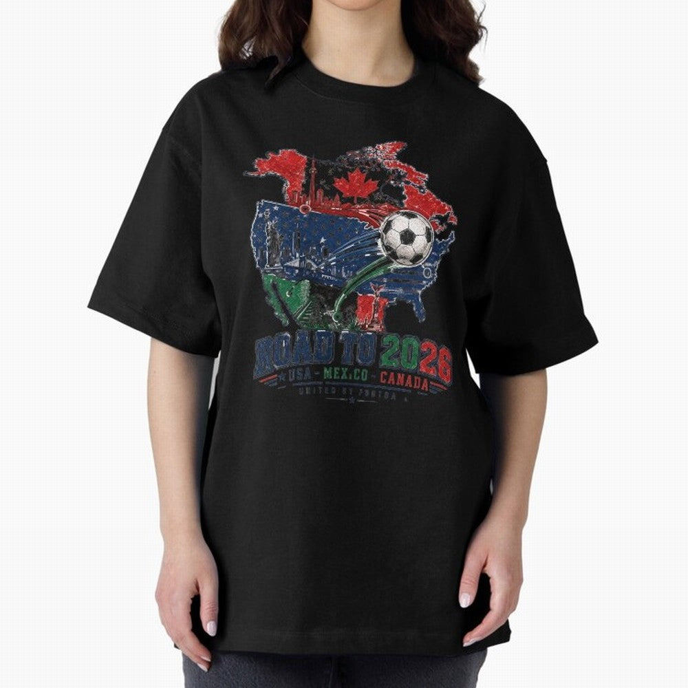 Road to 2026 USA Mexico Canada Soccer Badge Classic T-Shirt Elevate FIFA World Cup 2026 Capturing Cristiano Ronaldo, Haaland and CR7, Argentina, France and Brazil Energy, Championship Spirit, Famous Goals, Roaring Crowds and International Football