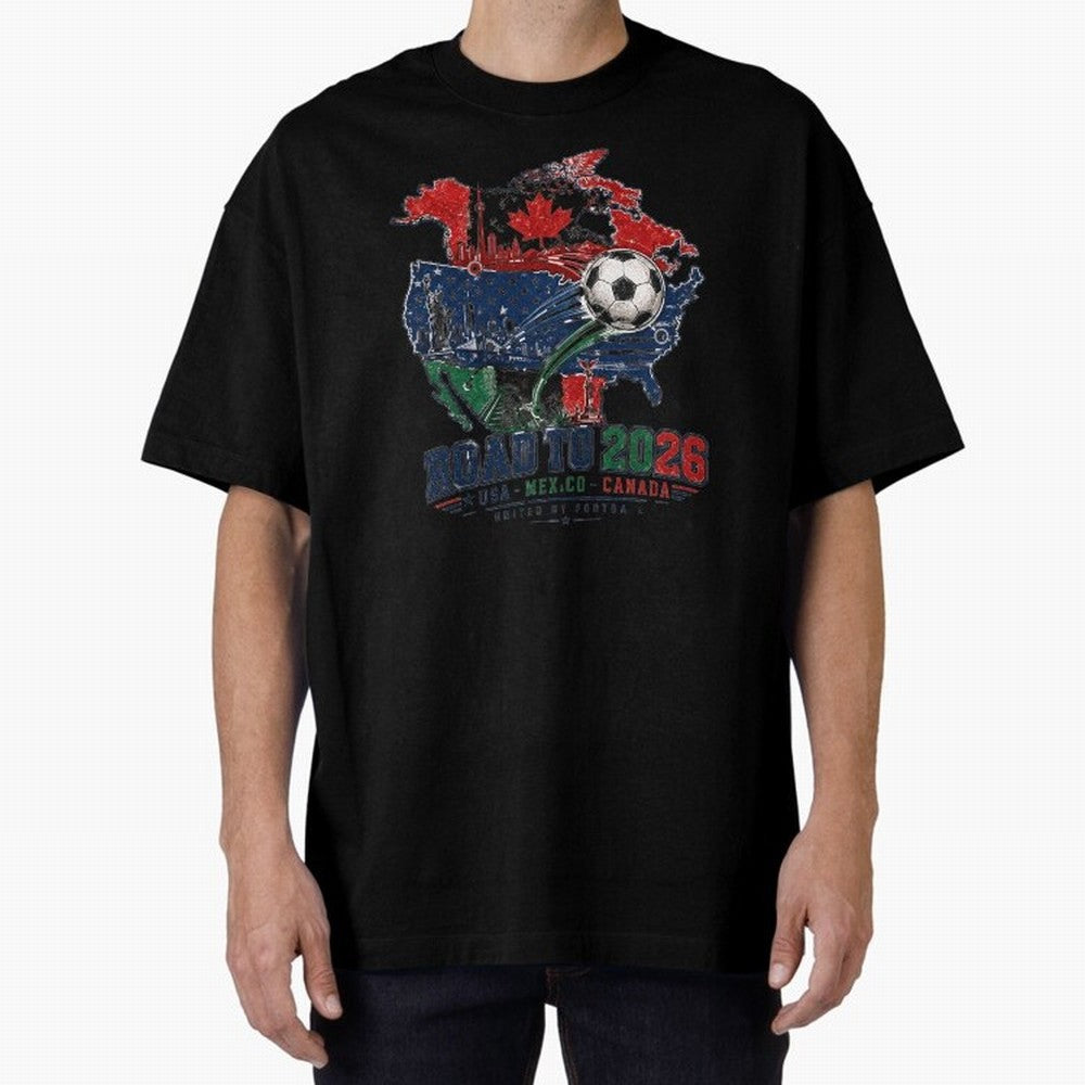 Road to 2026 USA Mexico Canada Soccer Badge Classic T-Shirt Elevate FIFA World Cup 2026 Capturing Cristiano Ronaldo, Haaland and CR7, Argentina, France and Brazil Energy, Championship Spirit, Famous Goals, Roaring Crowds and International Football