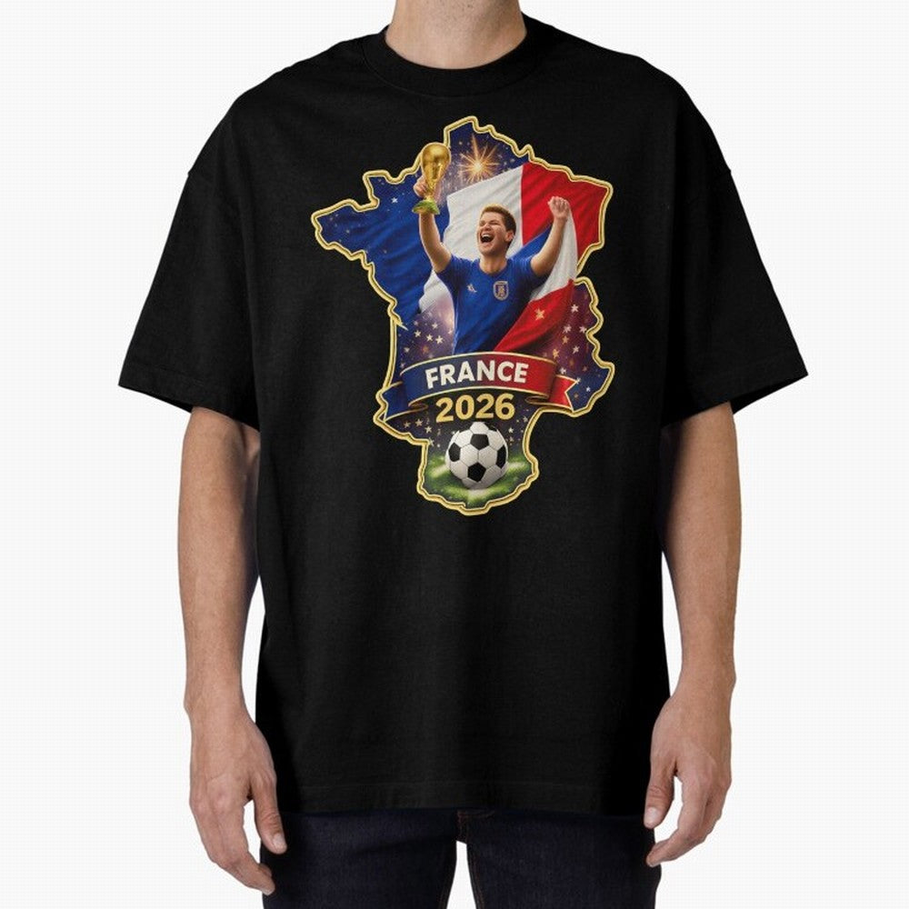 France Map Silhouette 2026 Football Victory Graphic Classic T-Shirt Show Up for the Glory of FIFA World Cup 2026 USA Canada Mexico Spirit, with Brazil, Portugal and Argentina, Haaland and Mbappe, Vintage Soccer Flavor, Modern Football Stars,