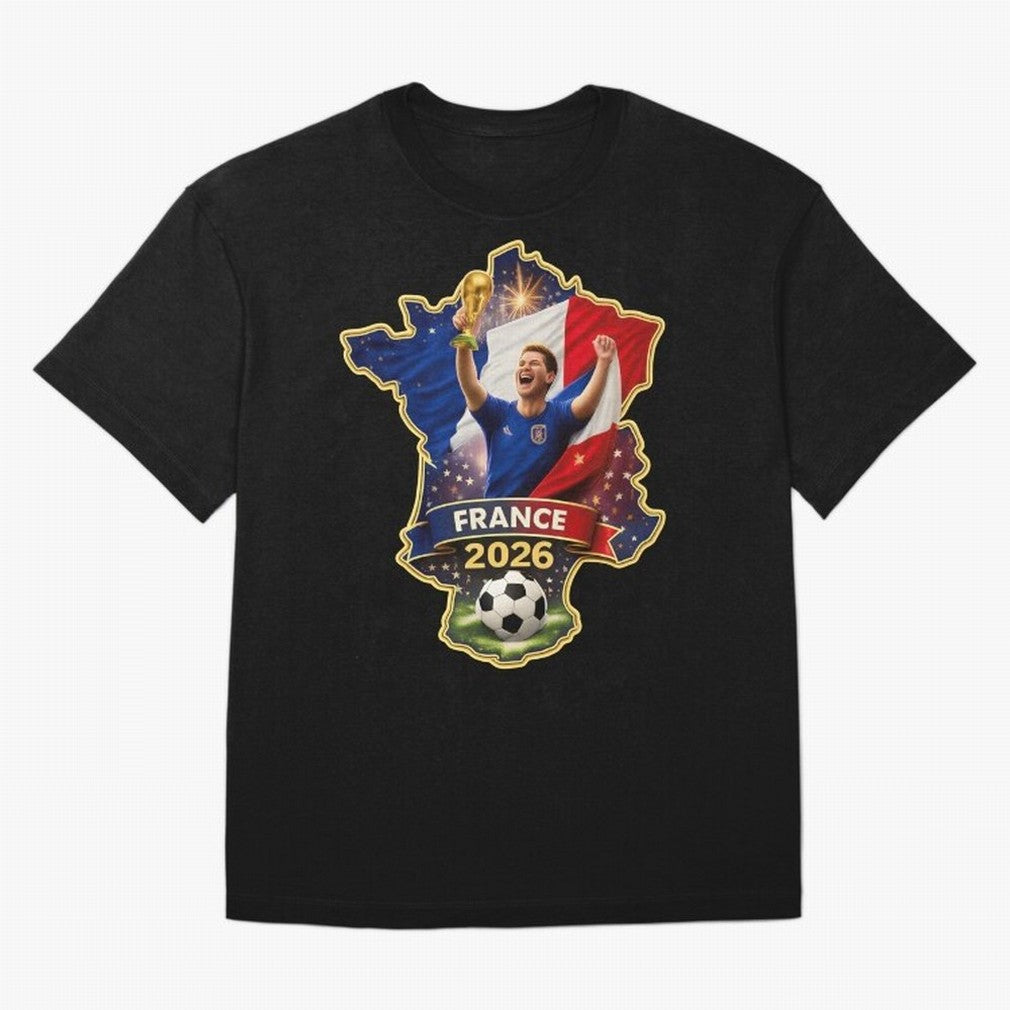France Map Silhouette 2026 Football Victory Graphic Classic T-Shirt Show Up for the Glory of FIFA World Cup 2026 USA Canada Mexico Spirit, with Brazil, Portugal and Argentina, Haaland and Mbappe, Vintage Soccer Flavor, Modern Football Stars,