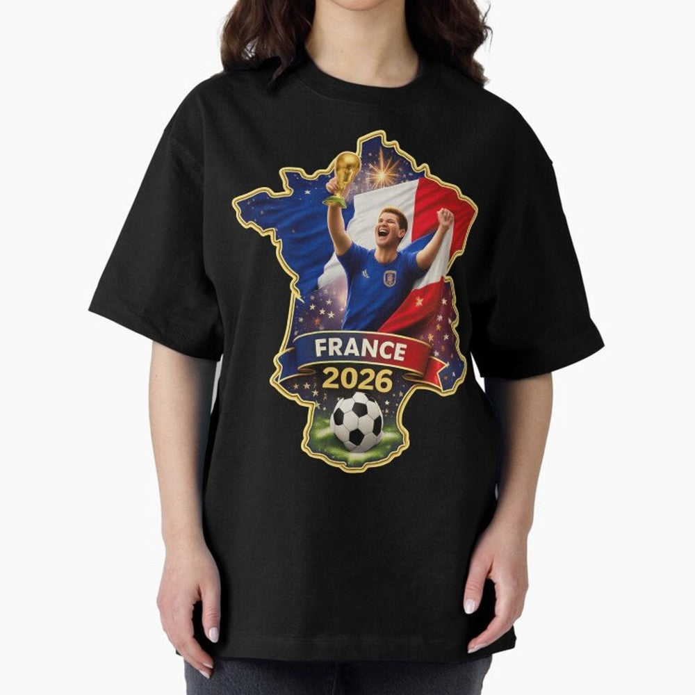 France Map Silhouette 2026 Football Victory Graphic Classic T-Shirt Show Up for the Glory of FIFA World Cup 2026 USA Canada Mexico Spirit, with Brazil, Portugal and Argentina, Haaland and Mbappe, Vintage Soccer Flavor, Modern Football Stars,
