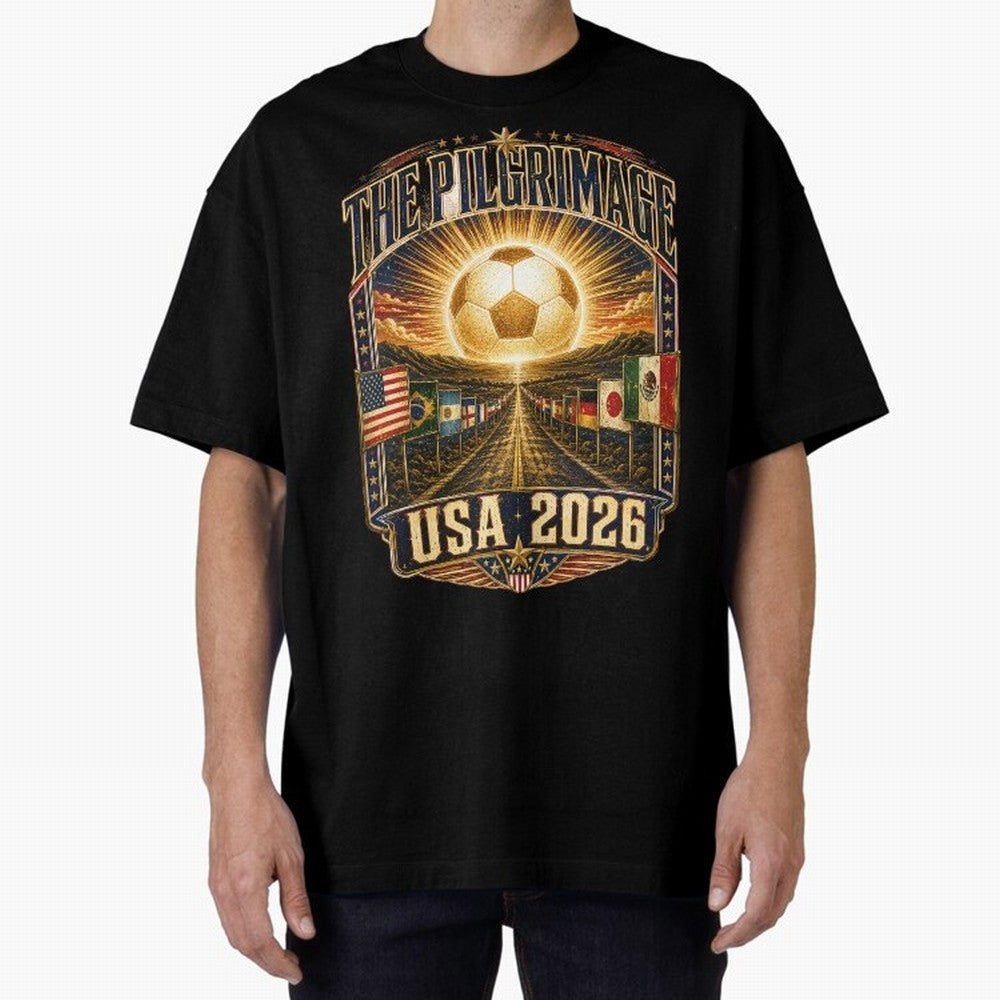 The Pilgrimage World Cup 2026 Soccer T-Shirt Classic T-Shirt Upgrade FIFA World Cup 2026 USA Canada Mexico Centered on Messi, CR7 and Mbappe, Spain Energy, Retro Football Energy, Iconic Rivalries, Trophy Chase Drama and Stadium Atmosphere; Perfect
