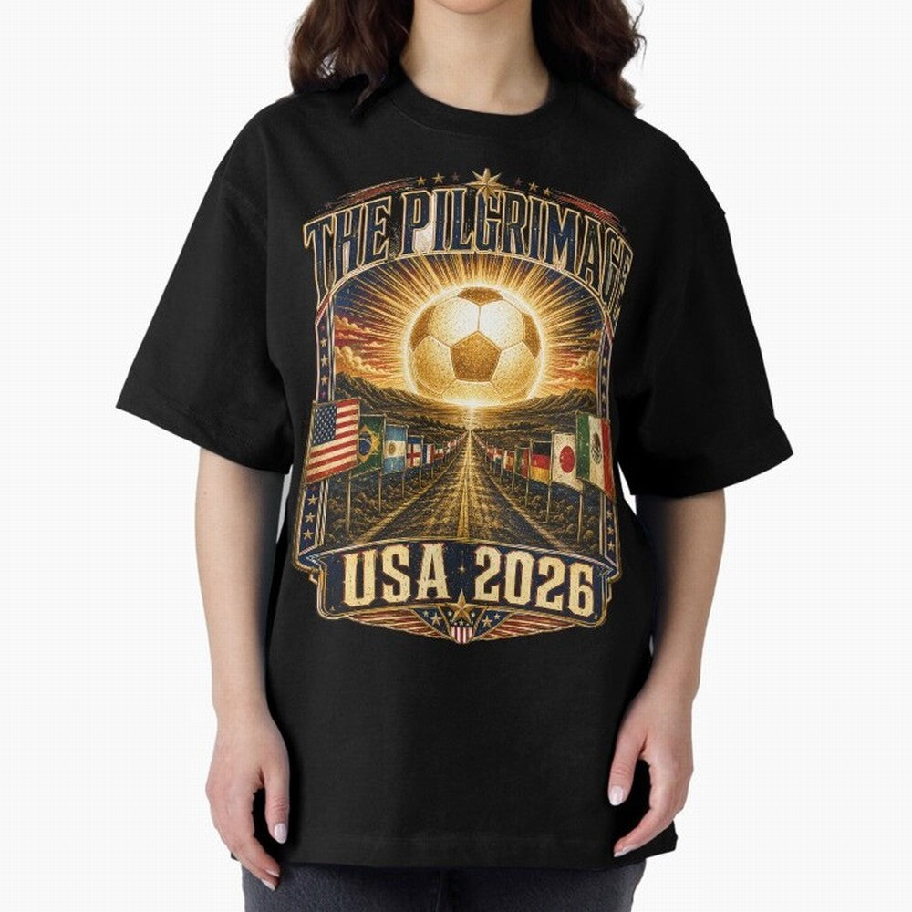 The Pilgrimage World Cup 2026 Soccer T-Shirt Classic T-Shirt Upgrade FIFA World Cup 2026 USA Canada Mexico Centered on Messi, CR7 and Mbappe, Spain Energy, Retro Football Energy, Iconic Rivalries, Trophy Chase Drama and Stadium Atmosphere; Perfect