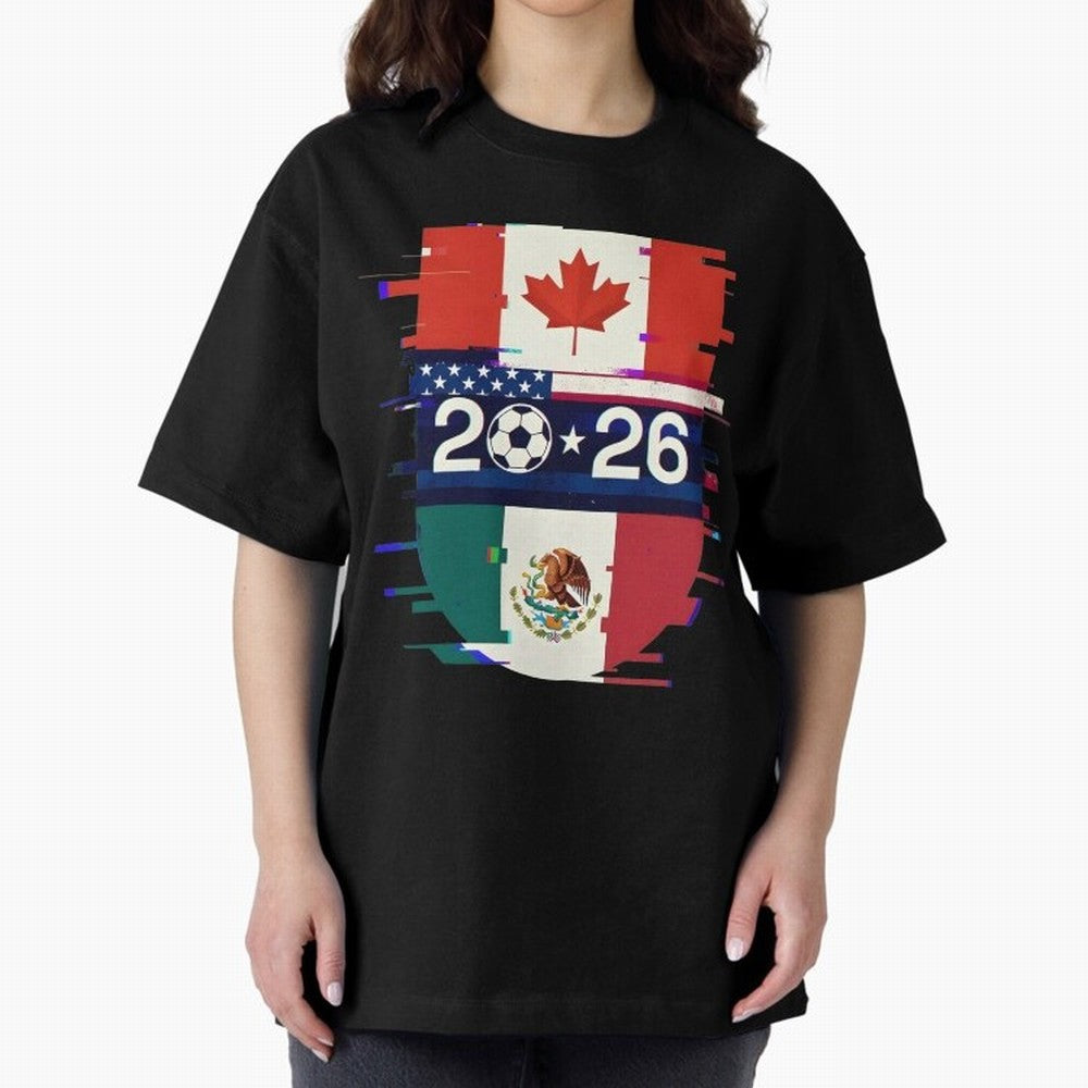 Glitched United 2026 - North America Emblem Cup Classic T-Shirt Show Passion for the Stars of FIFA World Cup 2026 Group Stage Spirit, Driven by Brazil, Portugal and Argentina, Neymar, Haaland and Cristiano Ronaldo, Worldwide Fan Energy, Dramatic