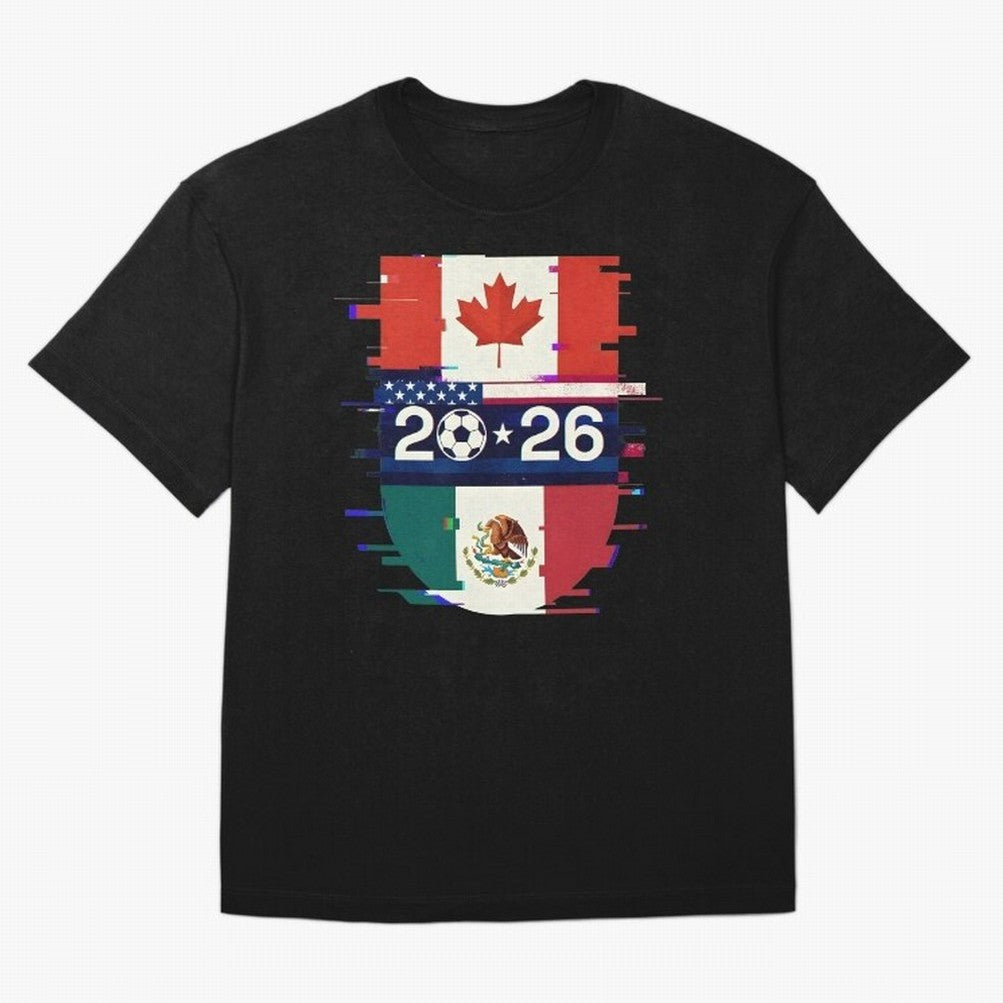 Glitched United 2026 - North America Emblem Cup Classic T-Shirt Show Passion for the Stars of FIFA World Cup 2026 Group Stage Spirit, Driven by Brazil, Portugal and Argentina, Neymar, Haaland and Cristiano Ronaldo, Worldwide Fan Energy, Dramatic