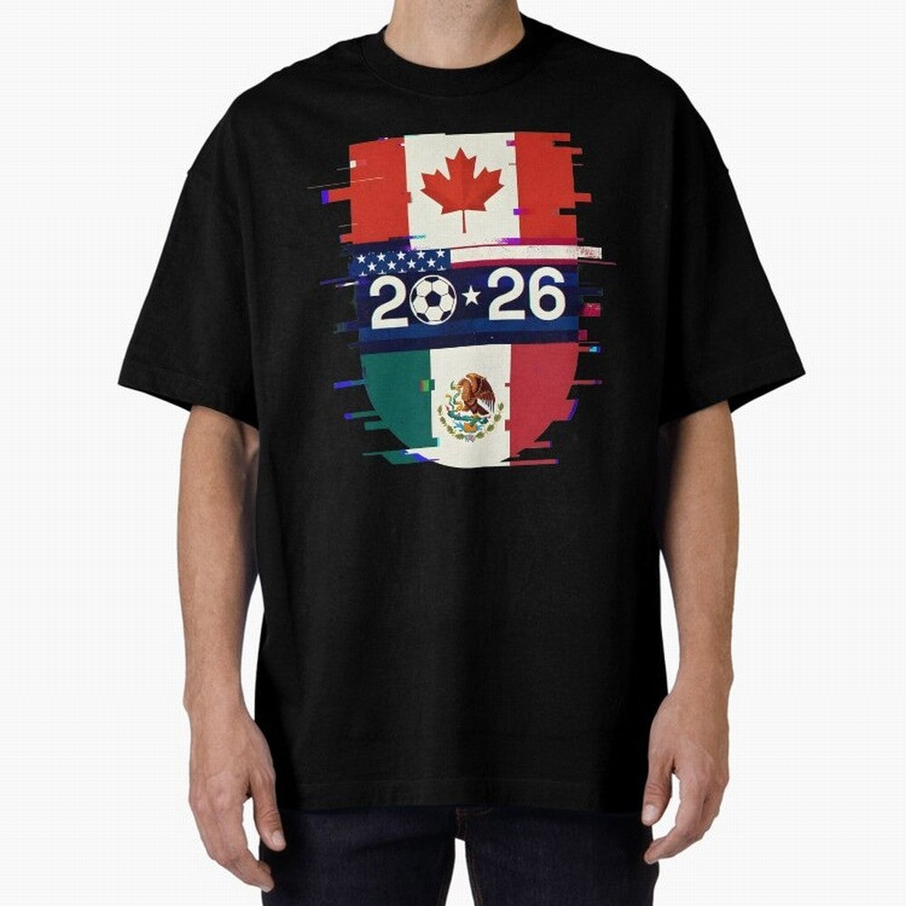 Glitched United 2026 - North America Emblem Cup Classic T-Shirt Show Passion for the Stars of FIFA World Cup 2026 Group Stage Spirit, Driven by Brazil, Portugal and Argentina, Neymar, Haaland and Cristiano Ronaldo, Worldwide Fan Energy, Dramatic