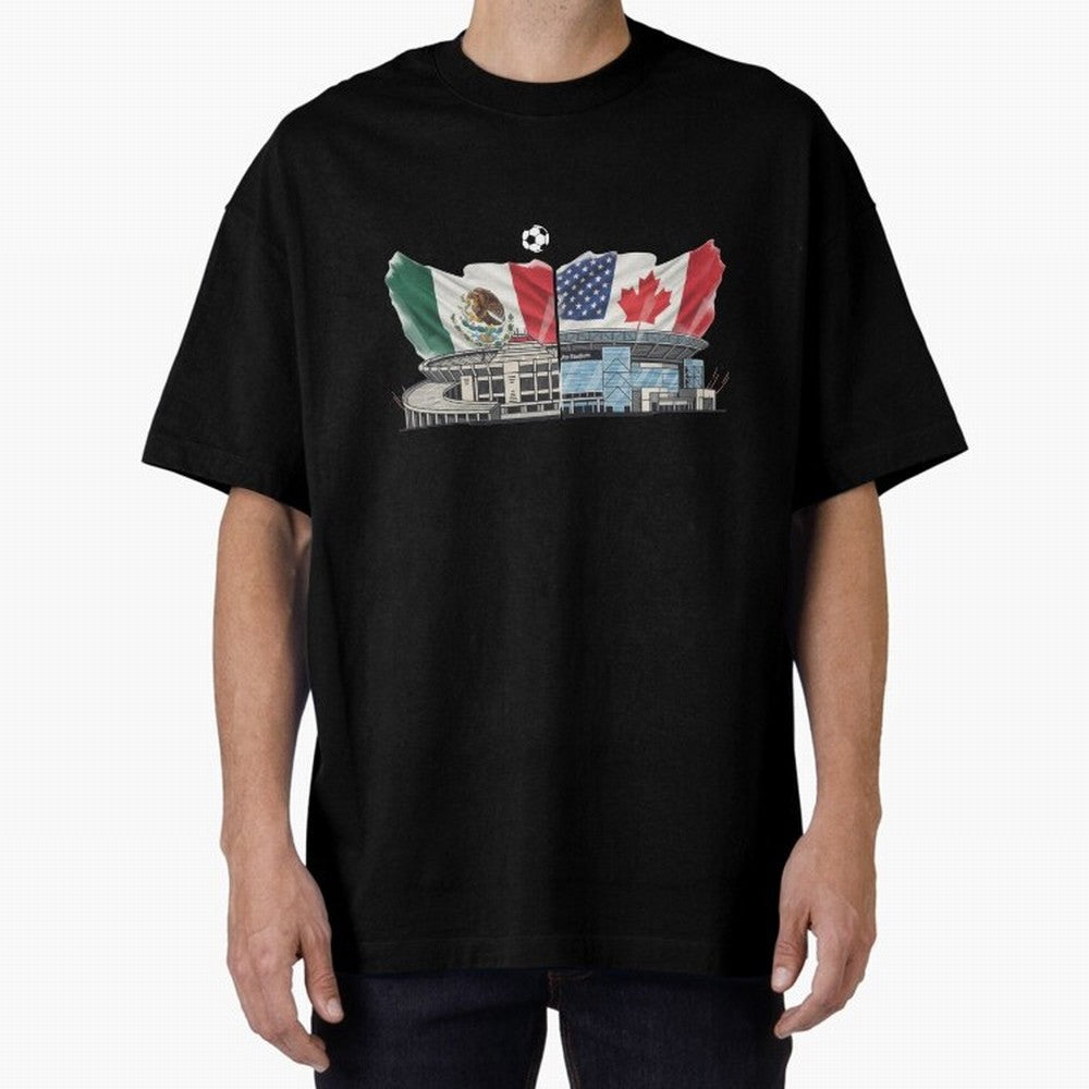 2026 World Cup Opening & Final ¨C Azteca Stadium Mexico & MetLife Stadium USA ¨C Football Design with Mexican, Canadian & US Flags Classic T-Shirt Back the Journey through the FIFA World Cup 2026 USA Canada Mexico Journey through Cristiano Ronaldo,