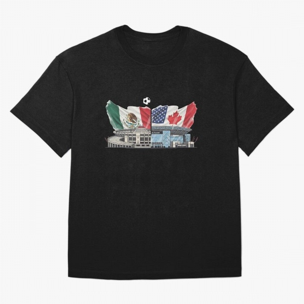2026 World Cup Opening & Final ¨C Azteca Stadium Mexico & MetLife Stadium USA ¨C Football Design with Mexican, Canadian & US Flags Classic T-Shirt Back the Journey through the FIFA World Cup 2026 USA Canada Mexico Journey through Cristiano Ronaldo,