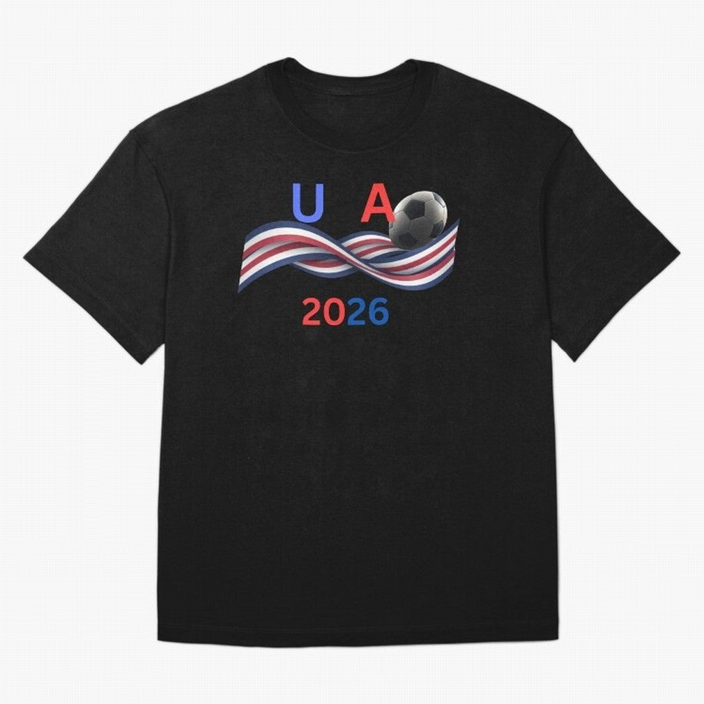 USA 2026 Soccer Ball With Waving Flag - United States Football Team Support? Classic T-Shirt Celebrate Football Dreams Across FIFA World Cup 2026 Built around Cristiano Ronaldo, Haaland and CR7, Brazil Energy, Vintage Soccer Flavor, Modern Football