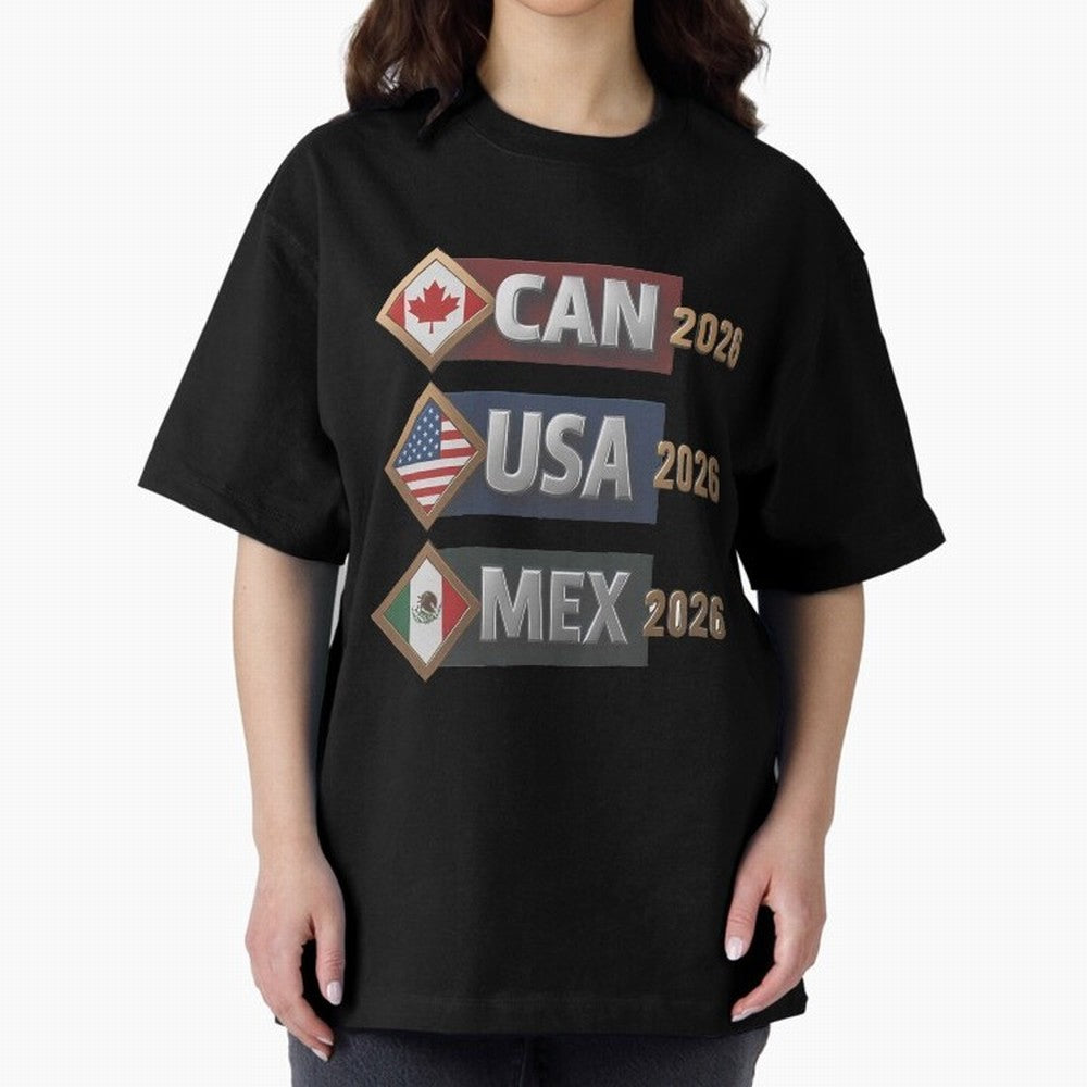CAN USA MEx 2026 Flags, Canada USA Mexico Soccer Tournament Classic T-Shirt Build Global Football Passion for FIFA World Cup 2026 Group Stage, with Messi, Neymar and Mbappe, France and Portugal, Football History, Final Match Energy, Crowd Noise and