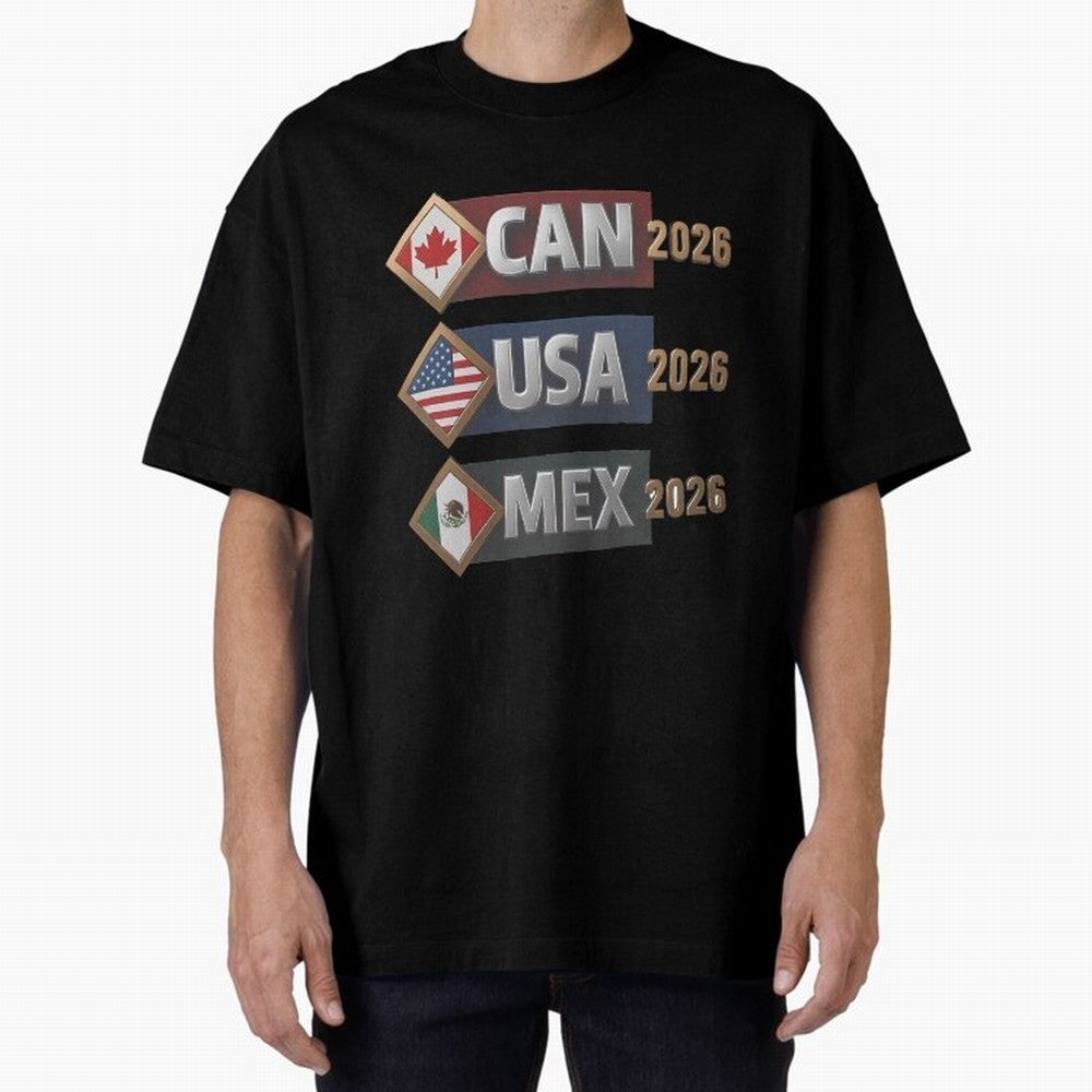 CAN USA MEx 2026 Flags, Canada USA Mexico Soccer Tournament Classic T-Shirt Build Global Football Passion for FIFA World Cup 2026 Group Stage, with Messi, Neymar and Mbappe, France and Portugal, Football History, Final Match Energy, Crowd Noise and