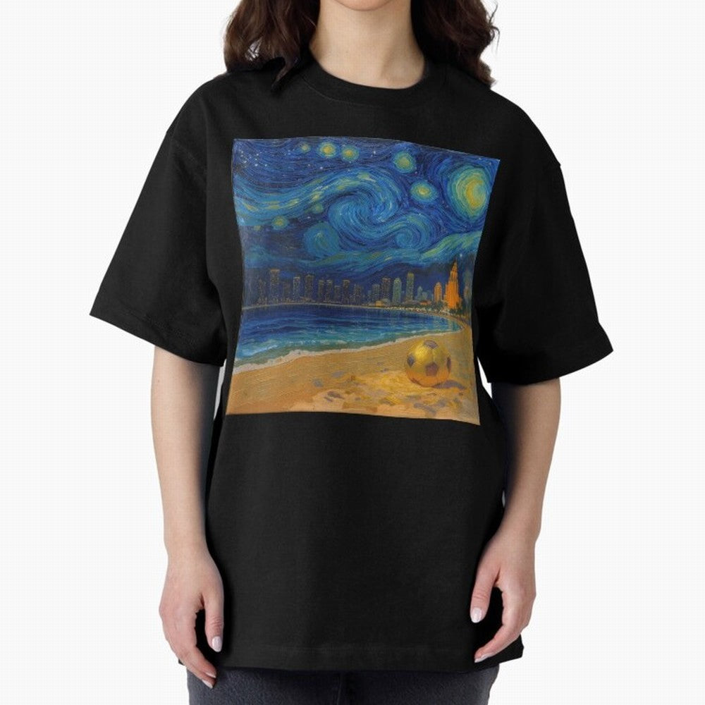 Golden Miami Starry Night Beach Soccer Fine Art Print Impasto Oil Painting Classic T-Shirt Build Global Football Passion for FIFA World Cup 2026 USA Canada Mexico, Centered on Haaland and Mbappe, England and Germany, Stadium Chants, National Pride,