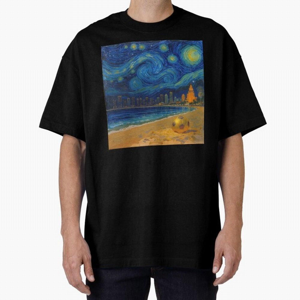 Golden Miami Starry Night Beach Soccer Fine Art Print Impasto Oil Painting Classic T-Shirt Build Global Football Passion for FIFA World Cup 2026 USA Canada Mexico, Centered on Haaland and Mbappe, England and Germany, Stadium Chants, National Pride,