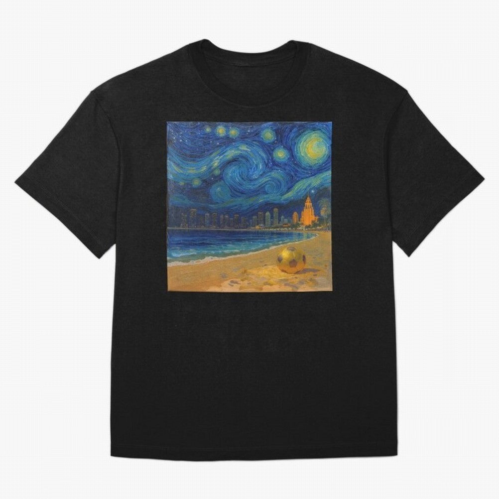 Golden Miami Starry Night Beach Soccer Fine Art Print Impasto Oil Painting Classic T-Shirt Build Global Football Passion for FIFA World Cup 2026 USA Canada Mexico, Centered on Haaland and Mbappe, England and Germany, Stadium Chants, National Pride,
