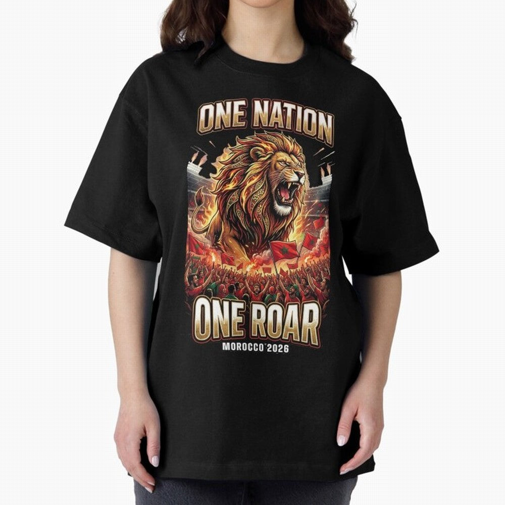 Morocco Football Fan - One Roar One Nation Classic T-Shirt Elevate FIFA World Cup 2026 with Messi and Cristiano Ronaldo, Spain Energy, Sports Nostalgia, International Competition, Famous Players and Unforgettable Victories; Built for Supporters