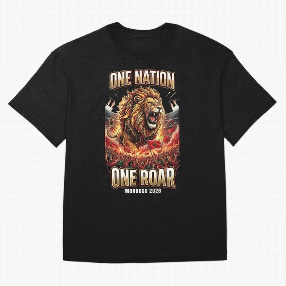 Morocco Football Fan - One Roar One Nation Classic T-Shirt Elevate FIFA World Cup 2026 with Messi and Cristiano Ronaldo, Spain Energy, Sports Nostalgia, International Competition, Famous Players and Unforgettable Victories; Built for Supporters