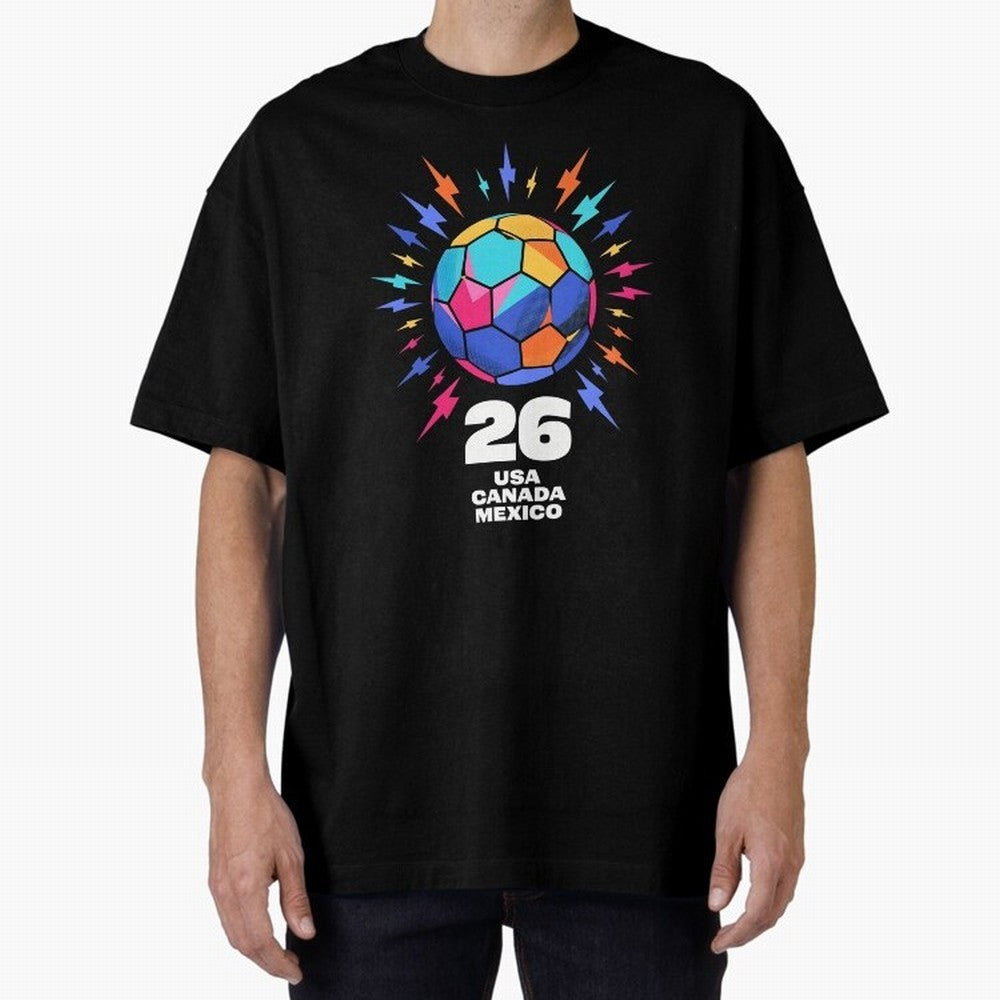 2026 Colorful Soccer Ball USA Canada Mexico 26 Classic T-Shirt Celebrate Football Heritage in FIFA World Cup 2026 for Fans of Mbappe and Germany, Bringing Stadium Memories, Football Loyalty, International Chants and Championship Tradition; Made for