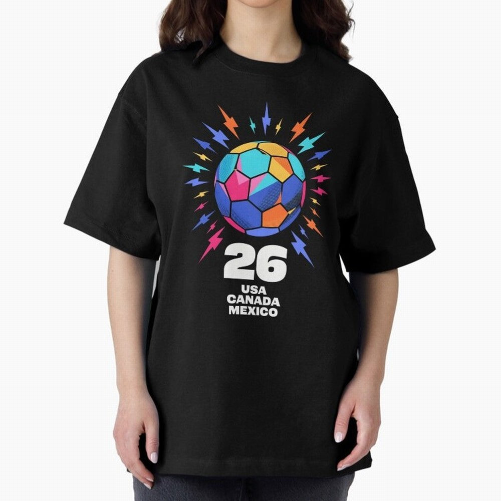 2026 Colorful Soccer Ball USA Canada Mexico 26 Classic T-Shirt Celebrate Football Heritage in FIFA World Cup 2026 for Fans of Mbappe and Germany, Bringing Stadium Memories, Football Loyalty, International Chants and Championship Tradition; Made for