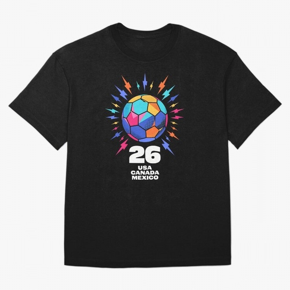 2026 Colorful Soccer Ball USA Canada Mexico 26 Classic T-Shirt Celebrate Football Heritage in FIFA World Cup 2026 for Fans of Mbappe and Germany, Bringing Stadium Memories, Football Loyalty, International Chants and Championship Tradition; Made for