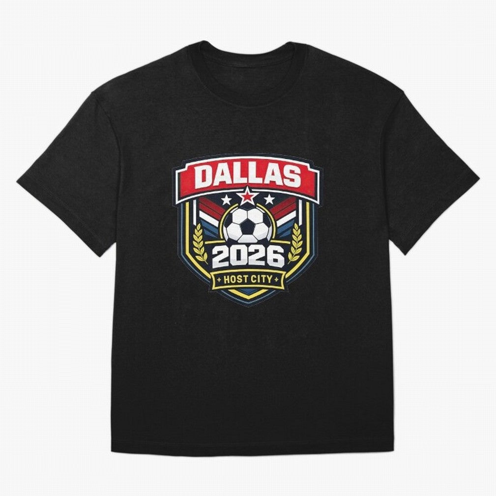 Dallas 2026 Host City Emblem with Laurel Classic T-Shirt Bring the FIFA World Cup 2026 USA Canada Mexico Journey through Cristiano Ronaldo Highlights, Brazil, Portugal and Argentina Pride, Stadium Memories, Football Loyalty, International Chants