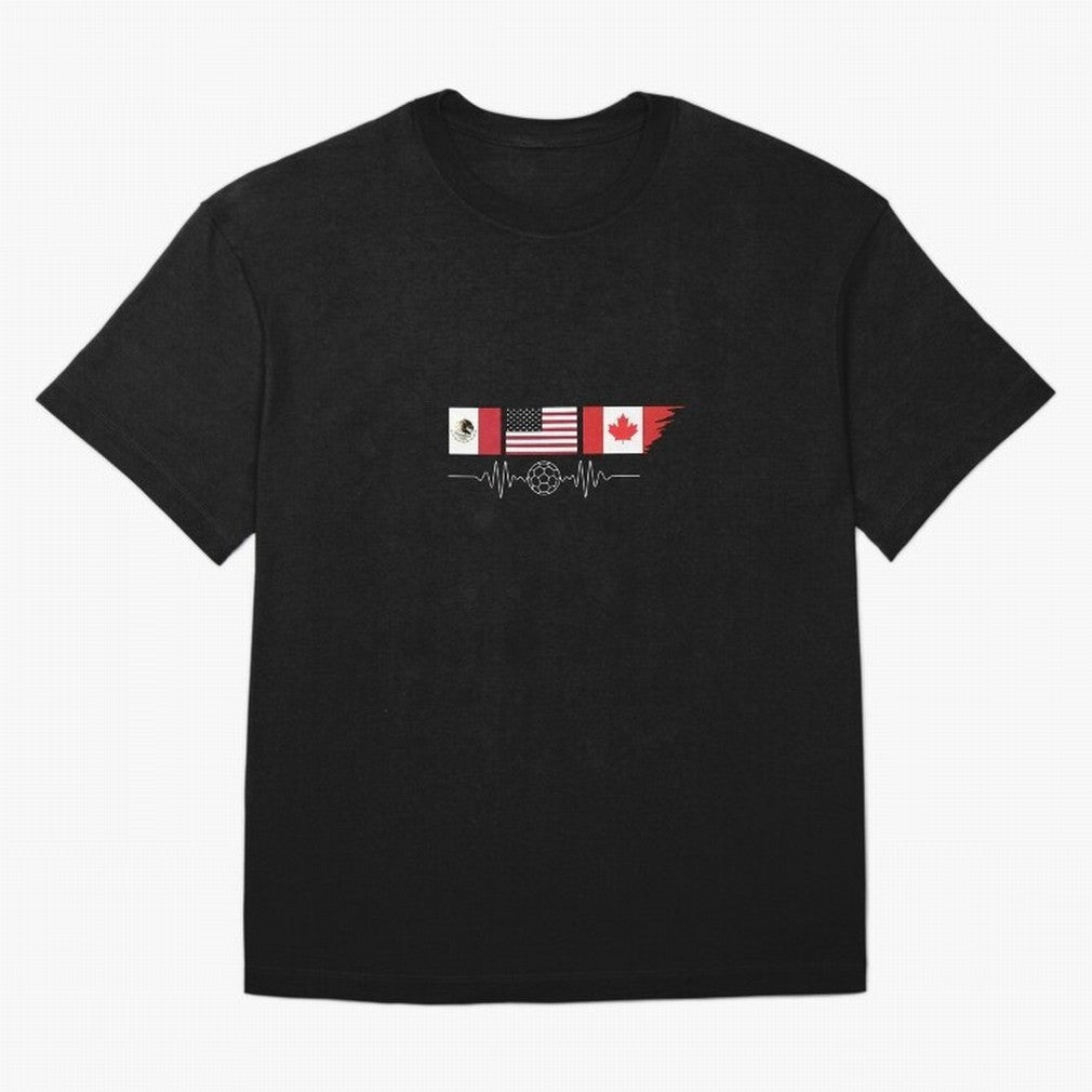 North America Soccer Heartbeat Flags 2026 Cup T-Shirt_82794888 Classic T-Shirt Celebrate the Biggest Stage of Match Day Hype around FIFA World Cup 2026 Group Stage, Messi, Neymar and Mbappe, Spain and Netherlands, Football Festival Excitement,