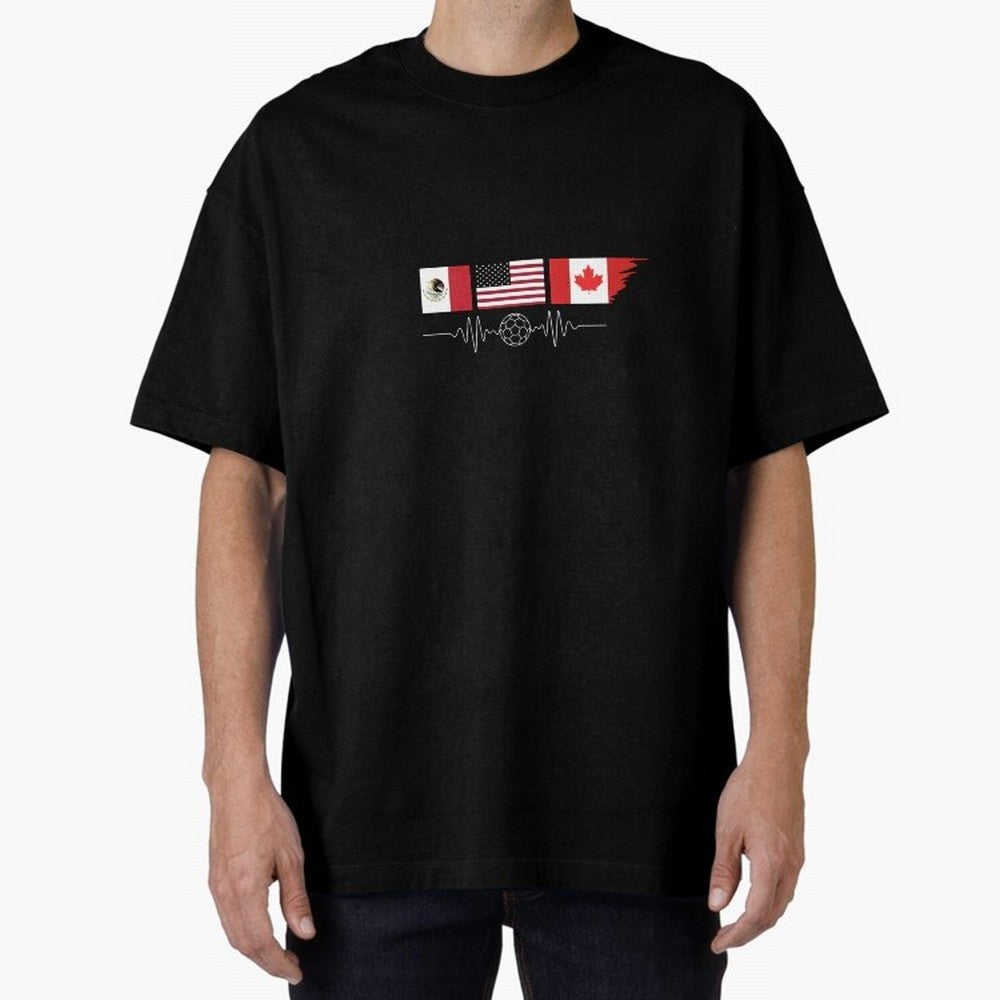 North America Soccer Heartbeat Flags 2026 Cup T-Shirt_82794888 Classic T-Shirt Celebrate the Biggest Stage of Match Day Hype around FIFA World Cup 2026 Group Stage, Messi, Neymar and Mbappe, Spain and Netherlands, Football Festival Excitement,