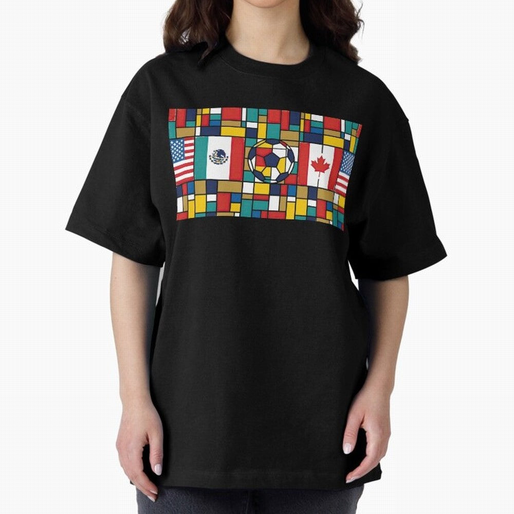 Spectacular World Cup Stadiums | Soccer Flags Mexico Canada USA Geometry Classic T-Shirt Celebrate the Biggest Stage of FIFA World Cup 2026 USA Canada Mexico for Fans of CR7 and Messi and England, Bringing Championship Spirit, Famous Goals, Roaring