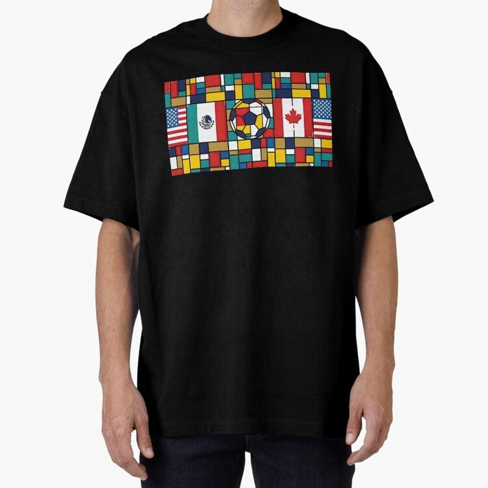 Spectacular World Cup Stadiums | Soccer Flags Mexico Canada USA Geometry Classic T-Shirt Celebrate the Biggest Stage of FIFA World Cup 2026 USA Canada Mexico for Fans of CR7 and Messi and England, Bringing Championship Spirit, Famous Goals, Roaring