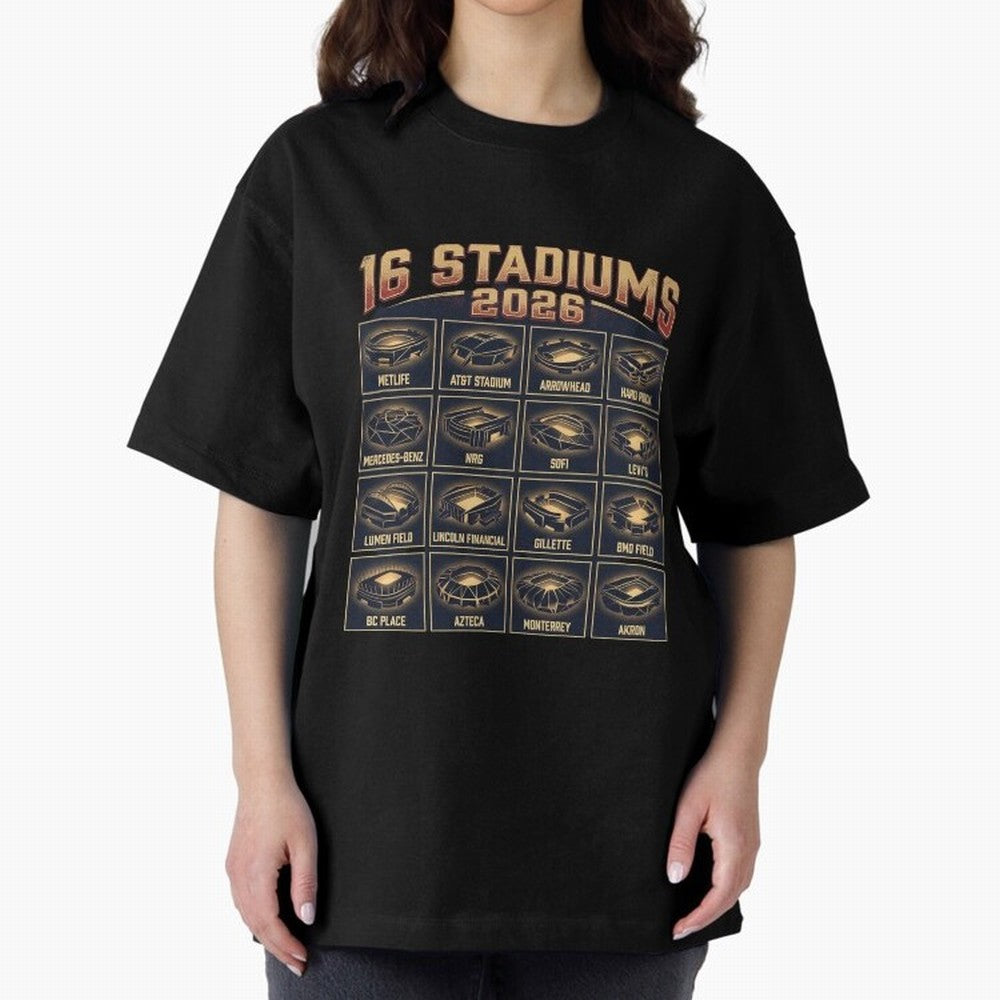 Sixteen Stadiums for 2026 World Cup Classic T-Shirt Join the Global Buzz around Match Day Hype around FIFA World Cup 2026, CR7 and Messi, England, France and Netherlands, Championship Spirit, Famous Goals, Roaring Crowds and International Football