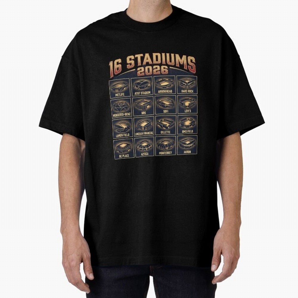 Sixteen Stadiums for 2026 World Cup Classic T-Shirt Join the Global Buzz around Match Day Hype around FIFA World Cup 2026, CR7 and Messi, England, France and Netherlands, Championship Spirit, Famous Goals, Roaring Crowds and International Football