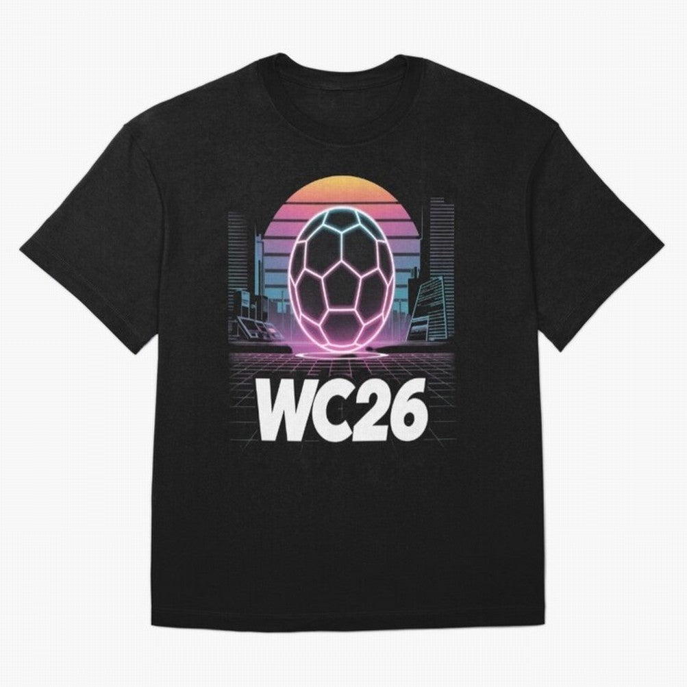 Retrofuturistic World Cup 2026 ¡ª Retro Sci-Fi Football Poster Classic T-Shirt Celebrate Every Goal in FIFA World Cup 2026 USA Canada Mexico with Mbappe and Neymar, Portugal, Spain and Germany Energy, Sports Nostalgia, International Competition,