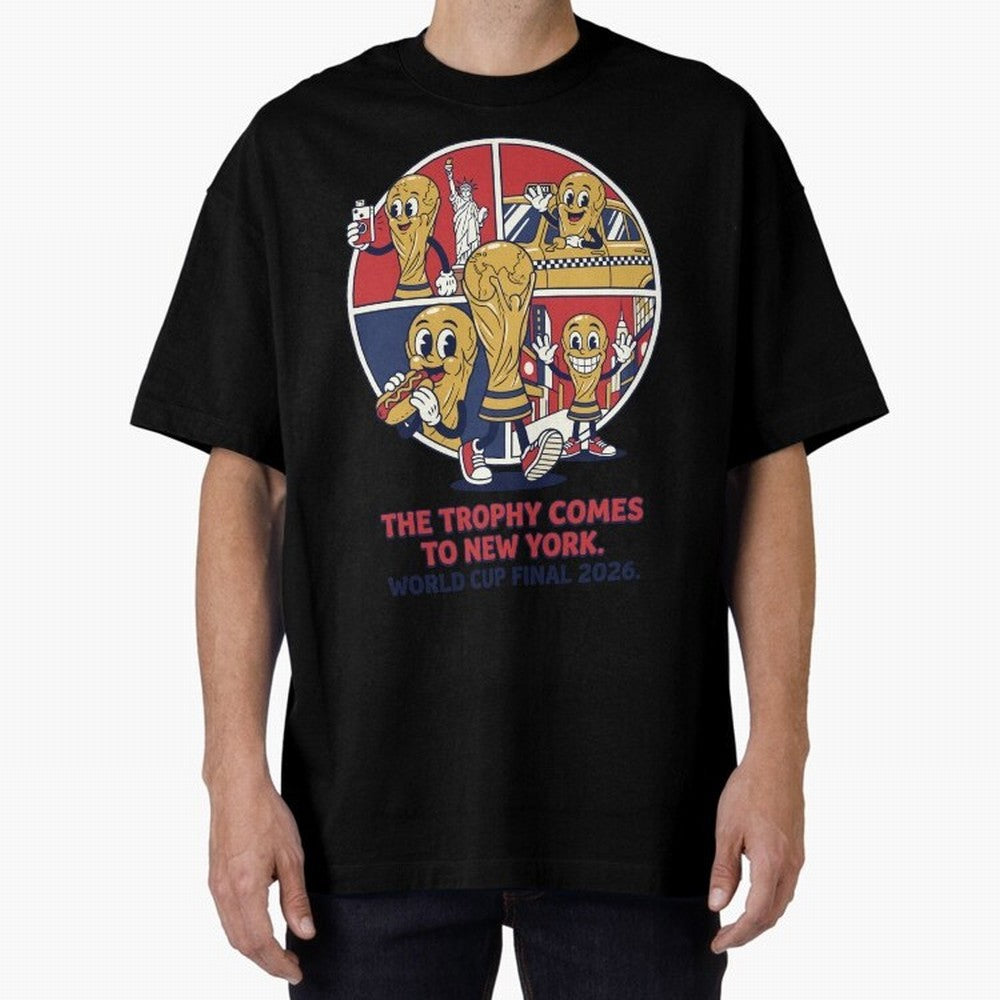 The Trophy Comes to New York ¡ª World Cup Final V2 Classic T-Shirt Turn Up for FIFA World Cup 2026 Spirit, Centered on Argentina, Cristiano Ronaldo, Vintage Soccer Flavor, Modern Football Stars, National Flags and Final Night Emotion; Created for