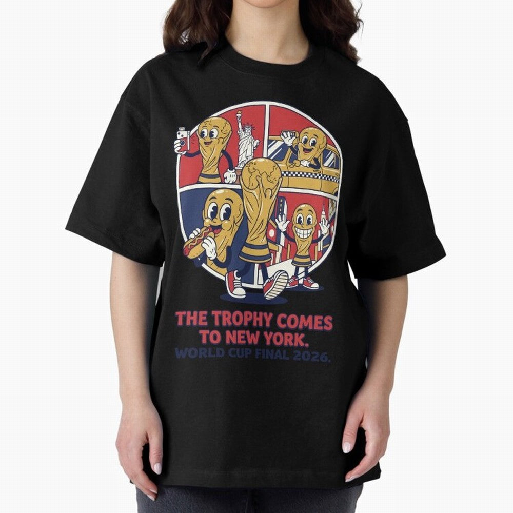 The Trophy Comes to New York ¡ª World Cup Final V2 Classic T-Shirt Turn Up for FIFA World Cup 2026 Spirit, Centered on Argentina, Cristiano Ronaldo, Vintage Soccer Flavor, Modern Football Stars, National Flags and Final Night Emotion; Created for