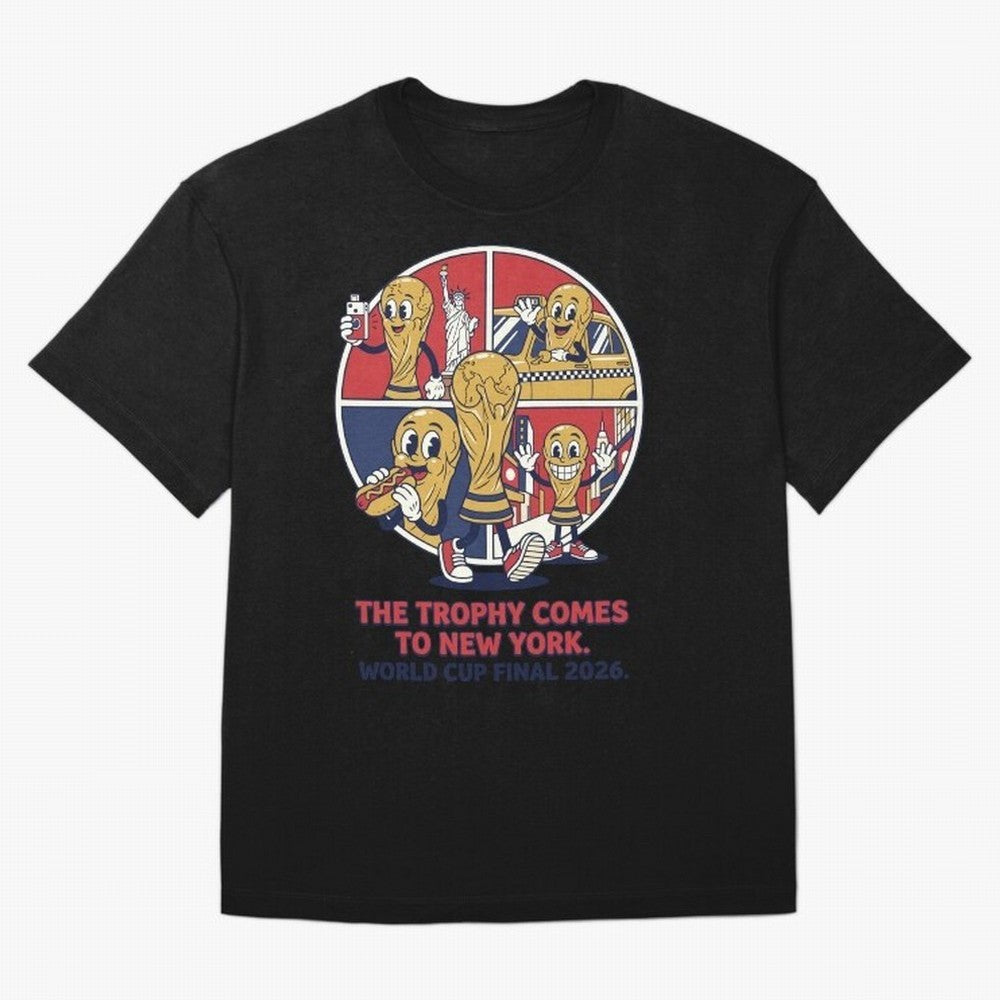 The Trophy Comes to New York ¡ª World Cup Final V2 Classic T-Shirt Turn Up for FIFA World Cup 2026 Spirit, Centered on Argentina, Cristiano Ronaldo, Vintage Soccer Flavor, Modern Football Stars, National Flags and Final Night Emotion; Created for