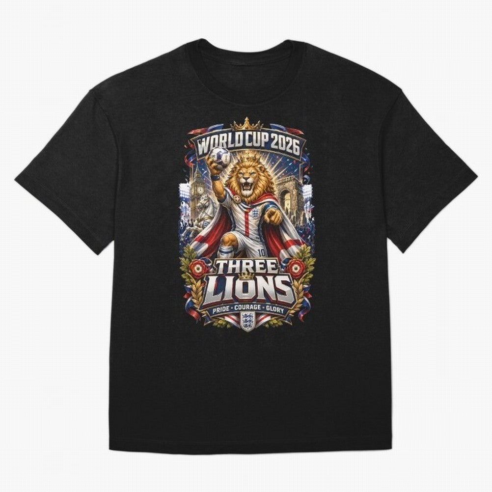 Three Lions World Cup 2026 Classic T-Shirt Show Championship Spirit for FIFA World Cup 2026 Capturing Haaland and Mbappe, Spain and Netherlands Energy, Football Festival Excitement, Trophy Ambitions, Country Rivalries and Star Player Buzz; Built