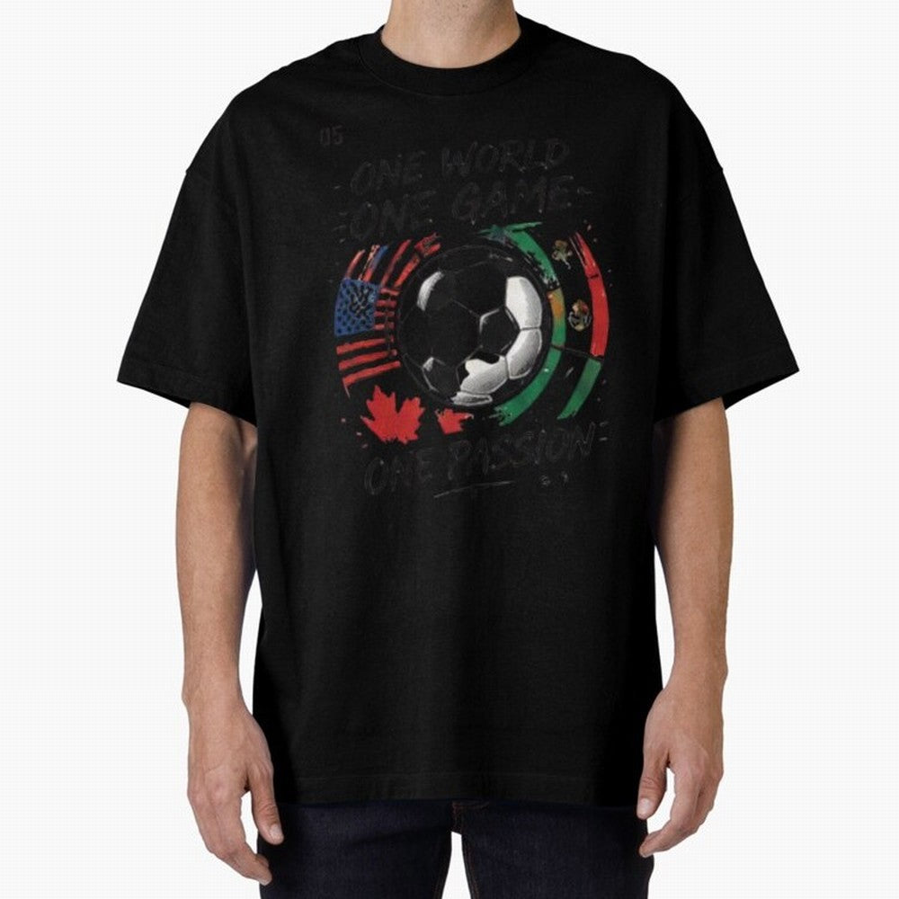 One World One Game Football Graphic Tee Classic T-Shirt Bring Global Tournament Vibes to Global Football Passion for FIFA World Cup 2026 Group Stage, Centered on Haaland and Mbappe, Argentina and Brazil, Sports Nostalgia, International Competition,