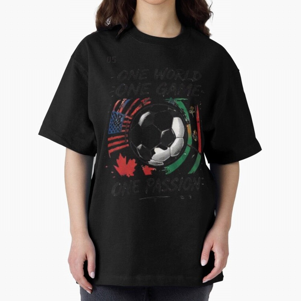 One World One Game Football Graphic Tee Classic T-Shirt Bring Global Tournament Vibes to Global Football Passion for FIFA World Cup 2026 Group Stage, Centered on Haaland and Mbappe, Argentina and Brazil, Sports Nostalgia, International Competition,