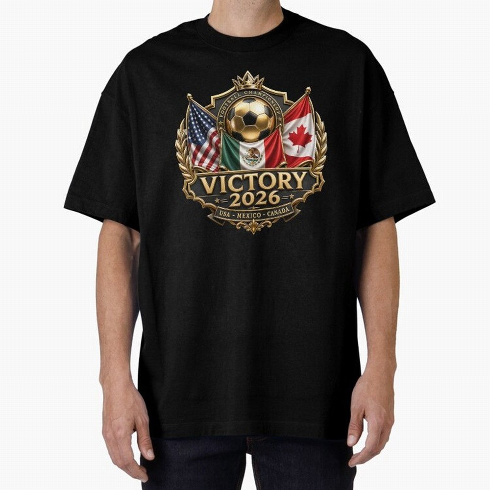 Victory 2026 USA Mexico Canada Football Crest Classic T-Shirt Discover Match Day Hype around FIFA World Cup 2026, Messi, Portugal, Spain and Germany, Worldwide Fan Energy, Dramatic Goals, Stadium Lights and Championship Celebrations; Ideal for Fans
