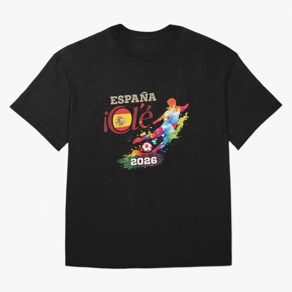 Spain Ol¨¦ 2026 Colorful Watercolor Football Graphic Classic T-Shirt Bring a Champion Mindset to Global Football Passion for FIFA World Cup 2026 Group Stage, with Messi, Neymar and Mbappe, Portugal, Spain and Germany, Fan Favorite Moments, National