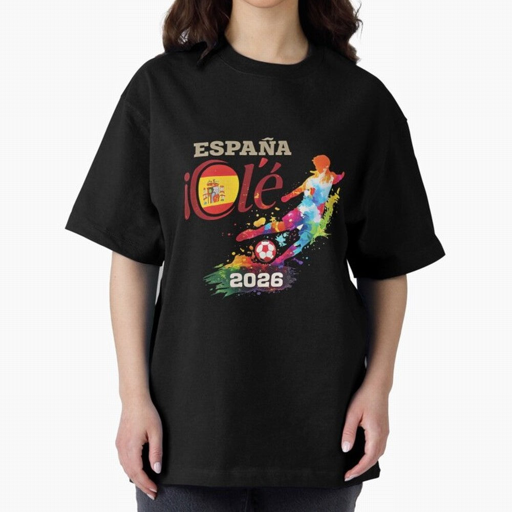Spain Ol¨¦ 2026 Colorful Watercolor Football Graphic Classic T-Shirt Bring a Champion Mindset to Global Football Passion for FIFA World Cup 2026 Group Stage, with Messi, Neymar and Mbappe, Portugal, Spain and Germany, Fan Favorite Moments, National