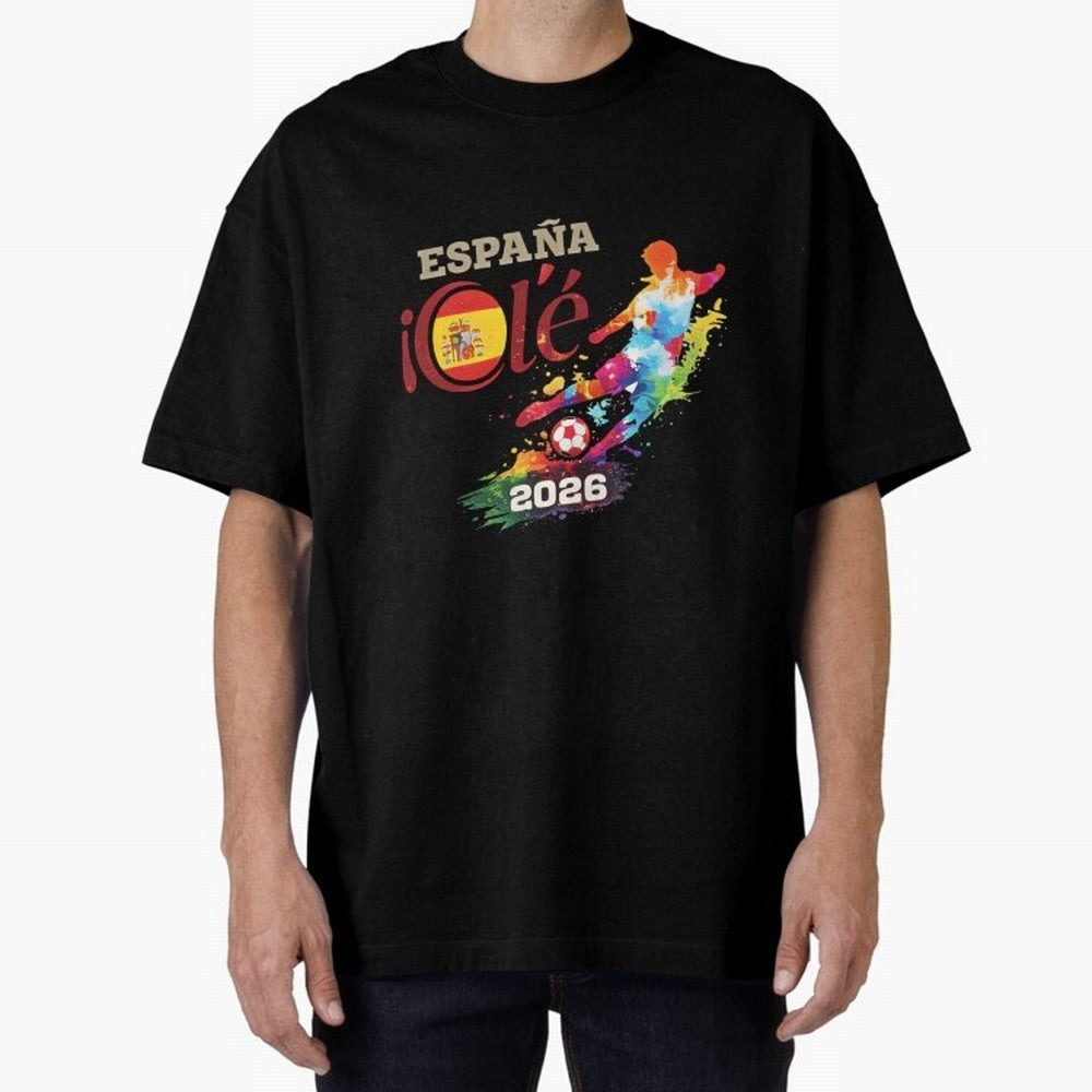 Spain Ol¨¦ 2026 Colorful Watercolor Football Graphic Classic T-Shirt Bring a Champion Mindset to Global Football Passion for FIFA World Cup 2026 Group Stage, with Messi, Neymar and Mbappe, Portugal, Spain and Germany, Fan Favorite Moments, National