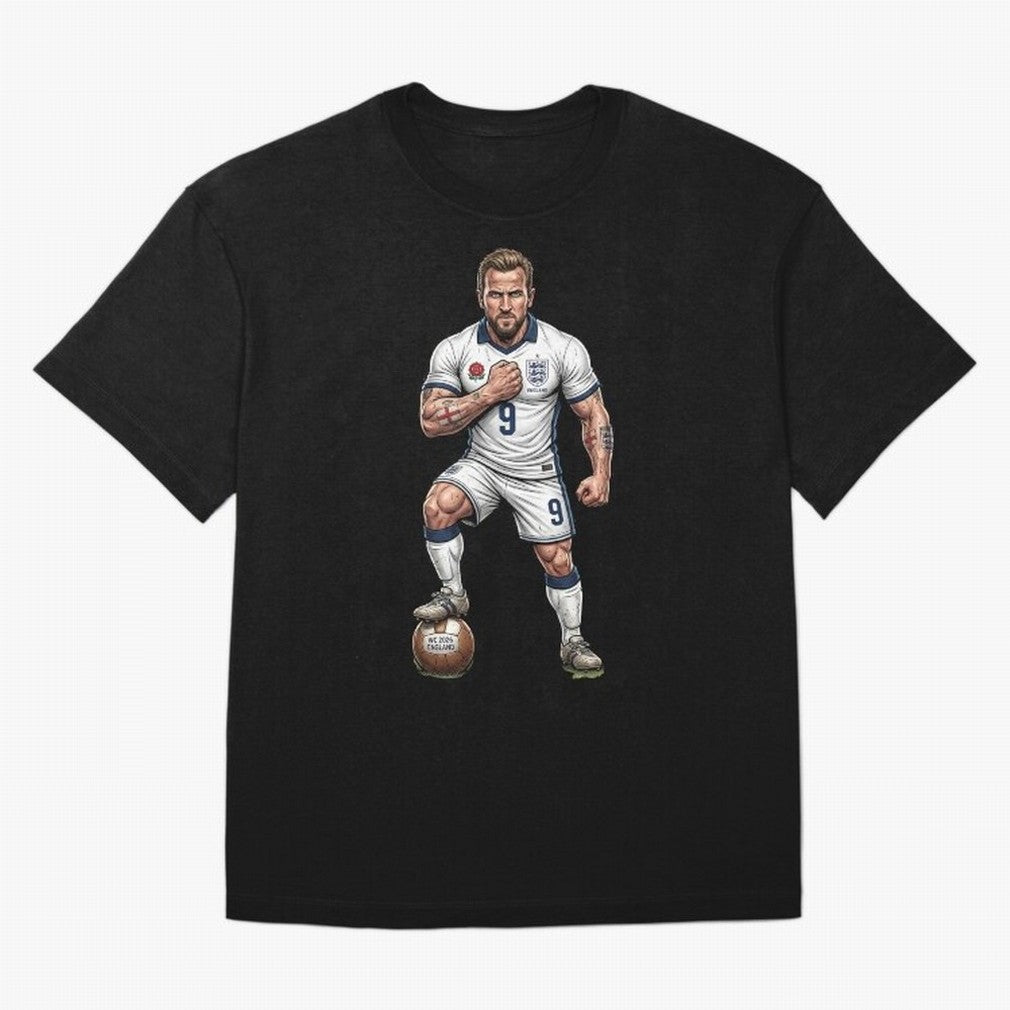 English Soccer Warrior Hyper-Realistic Poster Classic T-Shirt Join the Countdown to Global Football Passion for FIFA World Cup 2026 USA Canada Mexico, Highlighting Cristiano Ronaldo, Haaland and CR7, England and Germany, Worldwide Fan Energy,